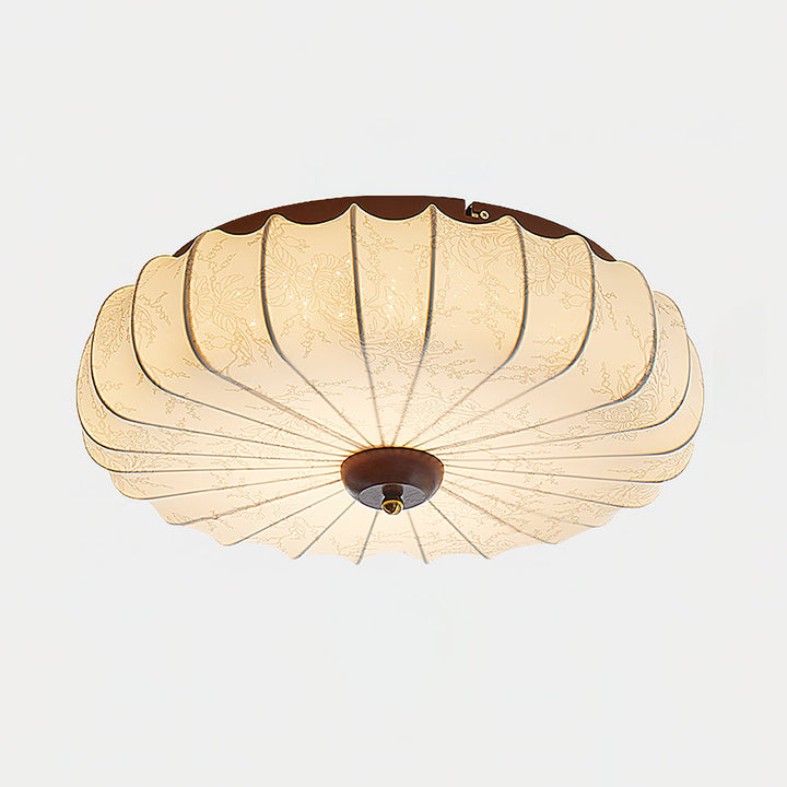 Plafonnier Tissu Ombre Plissé Lotus Forme Bois Baldaquin - Neutralighting