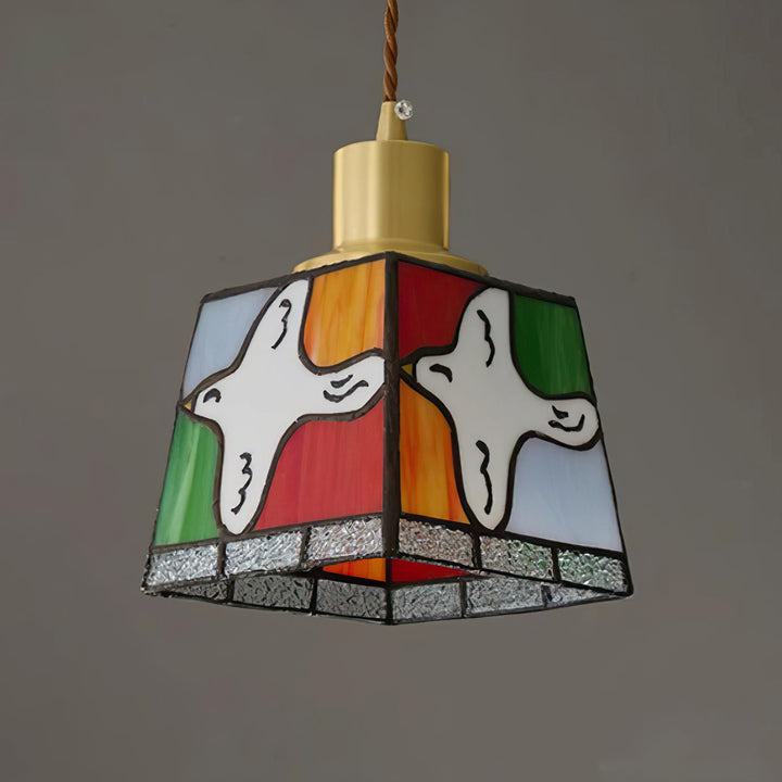 Suspension Lampe Colombe de la Paix Verre Mosaïque Laiton Artistique Tranquille - Neutralighting