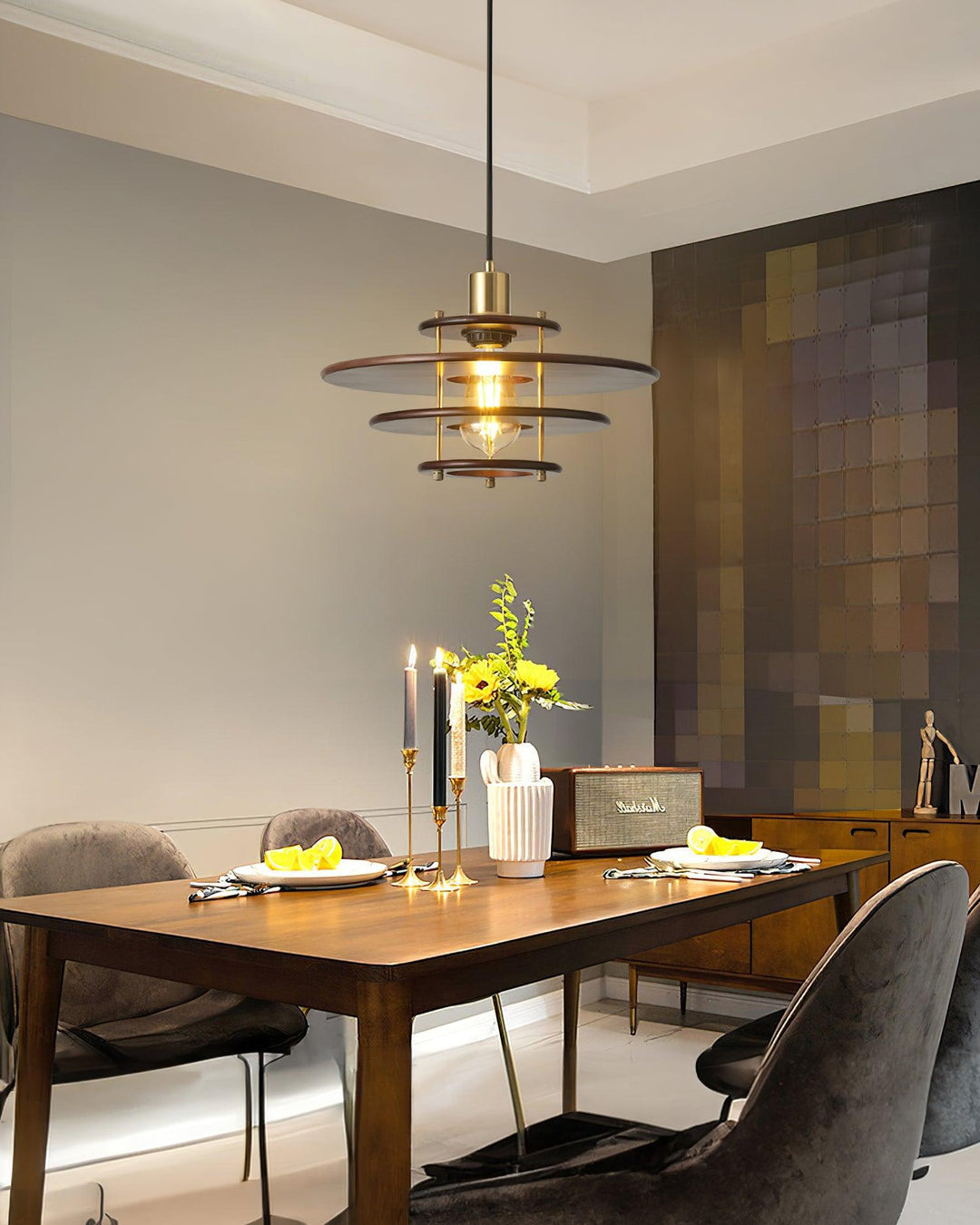 Pendel Lampe Pendante Bois Stratifié Laiton Moderne - Neutralighting