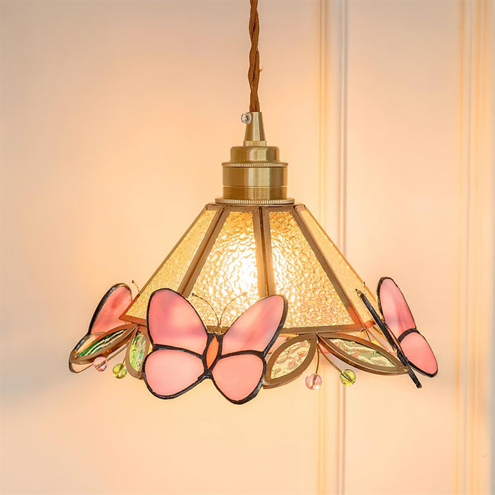 Tiffany Suspension Papillon en Verre Tâché - Neutralighting