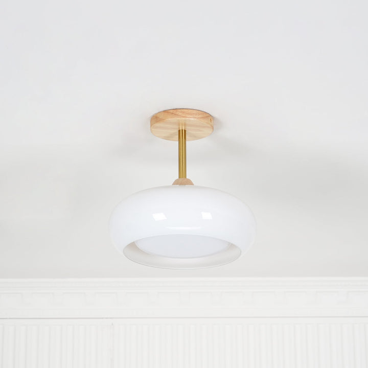 Charlotte Plafonnier Encastré en Verre, Bois, Orange &amp; Blanc - Neutralighting