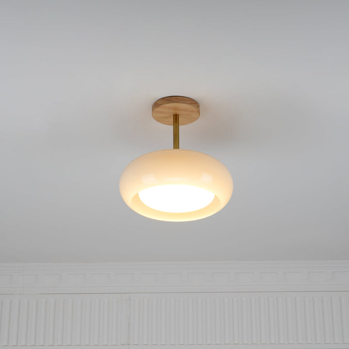 Charlotte Plafonnier Encastré en Verre, Bois, Orange &amp; Blanc - Neutralighting