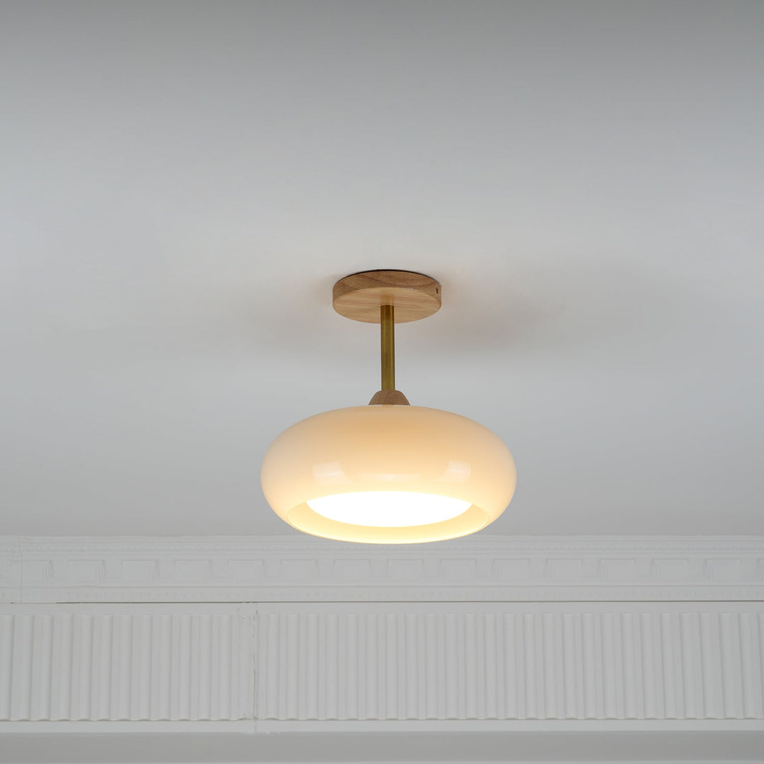 Charlotte Plafonnier Encastré en Verre, Bois, Orange &amp; Blanc - Neutralighting