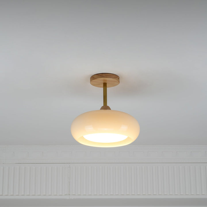 Charlotte Plafonnier Encastré en Verre, Bois, Orange &amp; Blanc - Neutralighting