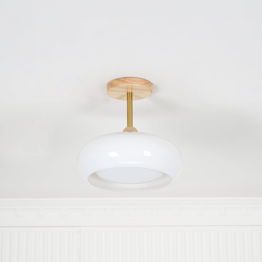 Solara Plafonnier en verre et bois avec abat-jour coloré - Neutralighting