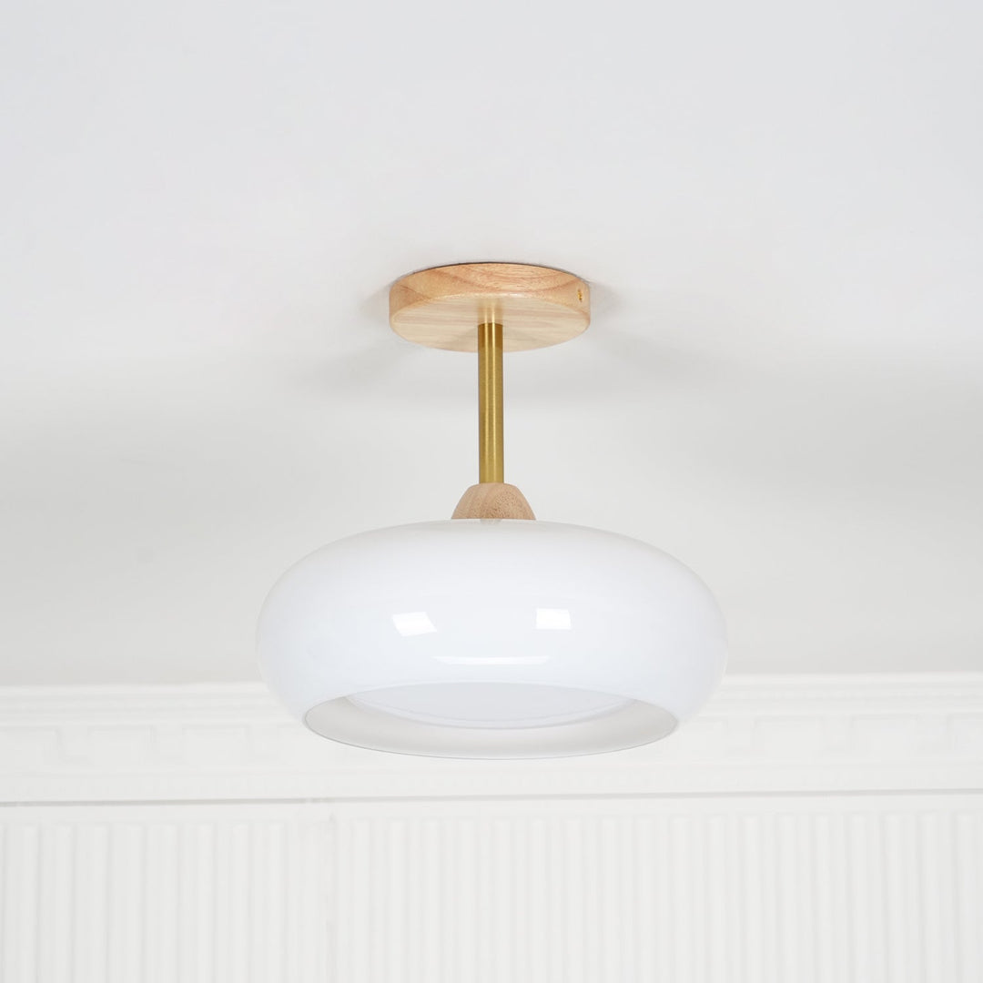 Solara Plafonnier en verre et bois avec abat-jour coloré - Neutralighting