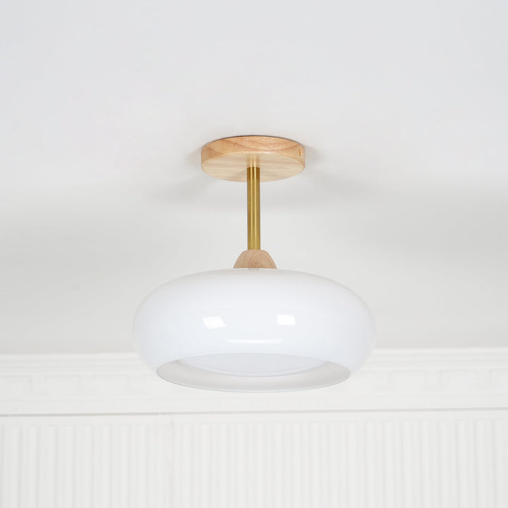 Solara Plafonnier en verre et bois avec abat-jour coloré - Neutralighting
