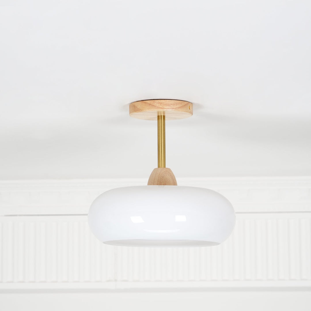 Charlotte Plafonnier Encastré en Verre, Bois, Orange &amp; Blanc - Neutralighting