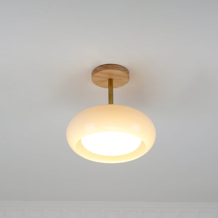 Charlotte Plafonnier Encastré en Verre, Bois, Orange &amp; Blanc - Neutralighting