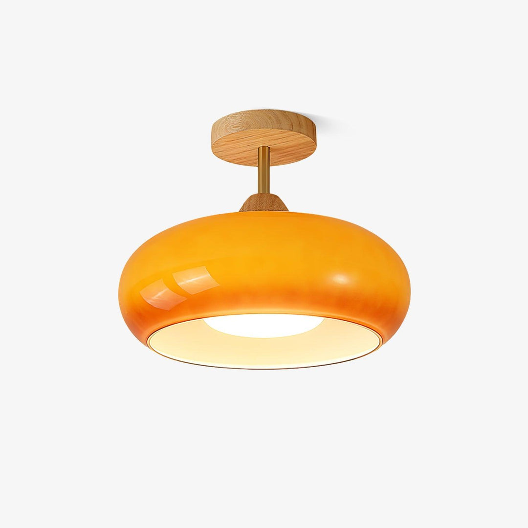 Charlotte Plafonnier Encastré en Verre, Bois, Orange &amp; Blanc - Neutralighting