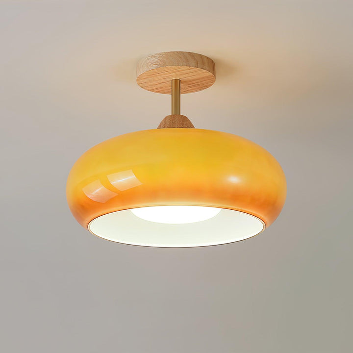 Charlotte Plafonnier Encastré en Verre, Bois, Orange &amp; Blanc - Neutralighting