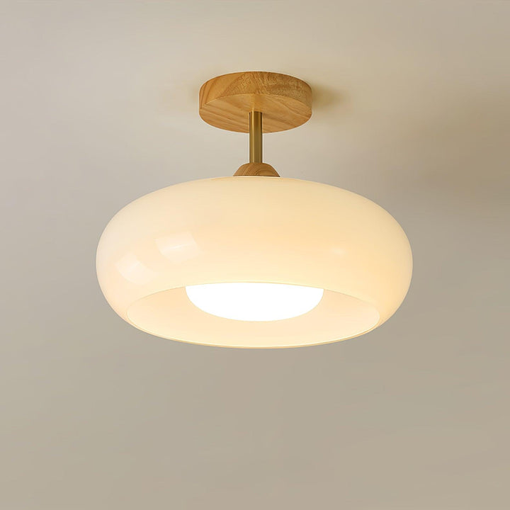 Charlotte Plafonnier Encastré en Verre, Bois, Orange &amp; Blanc - Neutralighting