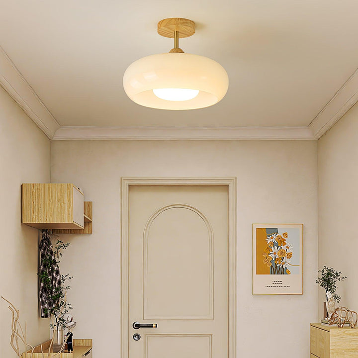 Charlotte Plafonnier Encastré en Verre, Bois, Orange &amp; Blanc - Neutralighting