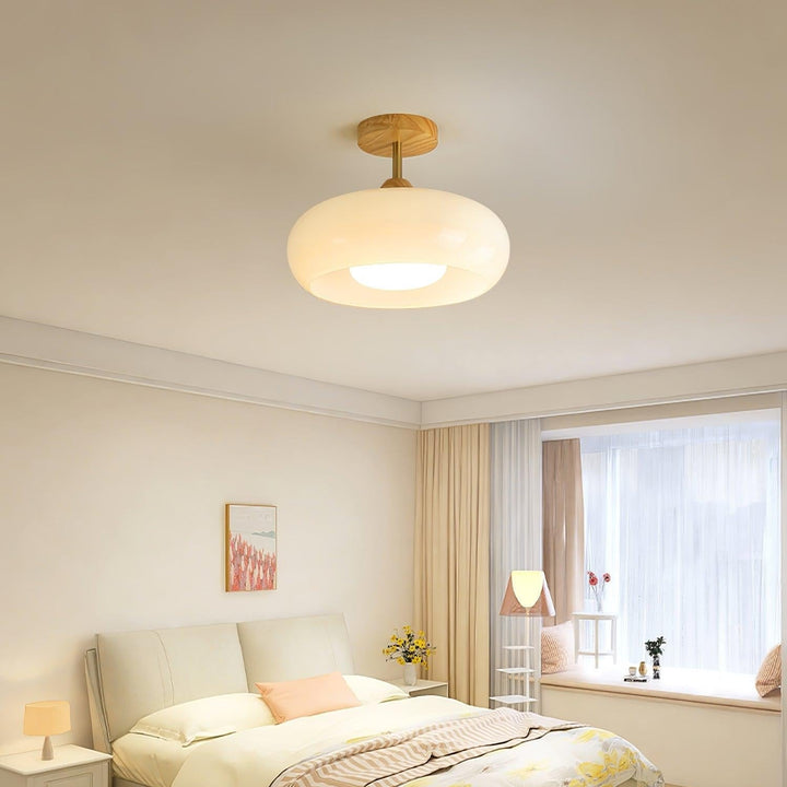 Charlotte Plafonnier Encastré en Verre, Bois, Orange &amp; Blanc - Neutralighting