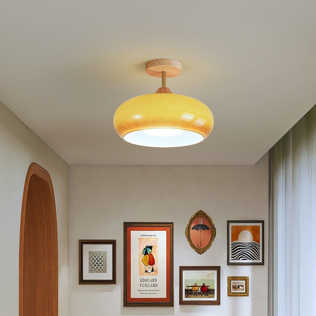 Charlotte Plafonnier Encastré en Verre, Bois, Orange &amp; Blanc - Neutralighting