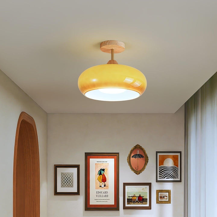 Charlotte Plafonnier Encastré en Verre, Bois, Orange &amp; Blanc - Neutralighting