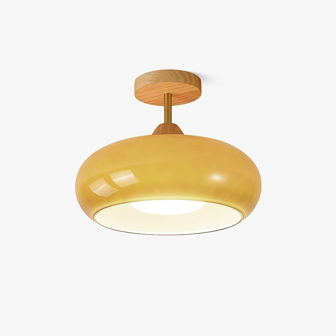 Solara Plafonnier en verre et bois avec abat-jour coloré - Neutralighting