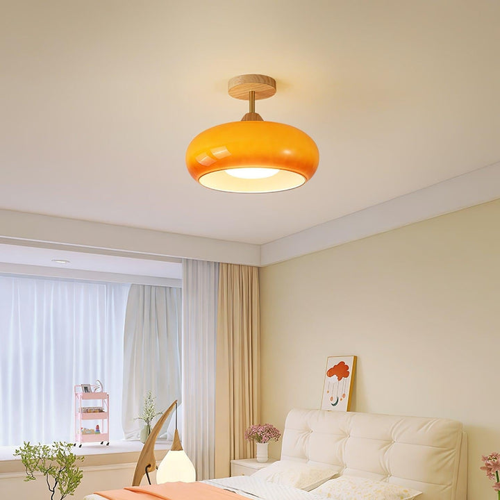 Charlotte Plafonnier Encastré en Verre, Bois, Orange &amp; Blanc - Neutralighting