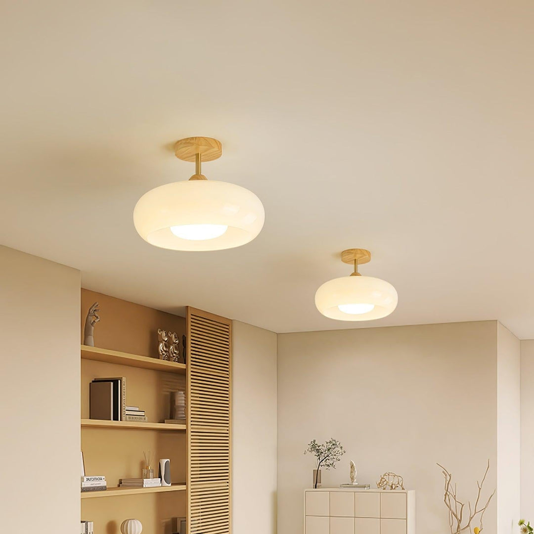 Charlotte Plafonnier Encastré en Verre, Bois, Orange &amp; Blanc - Neutralighting