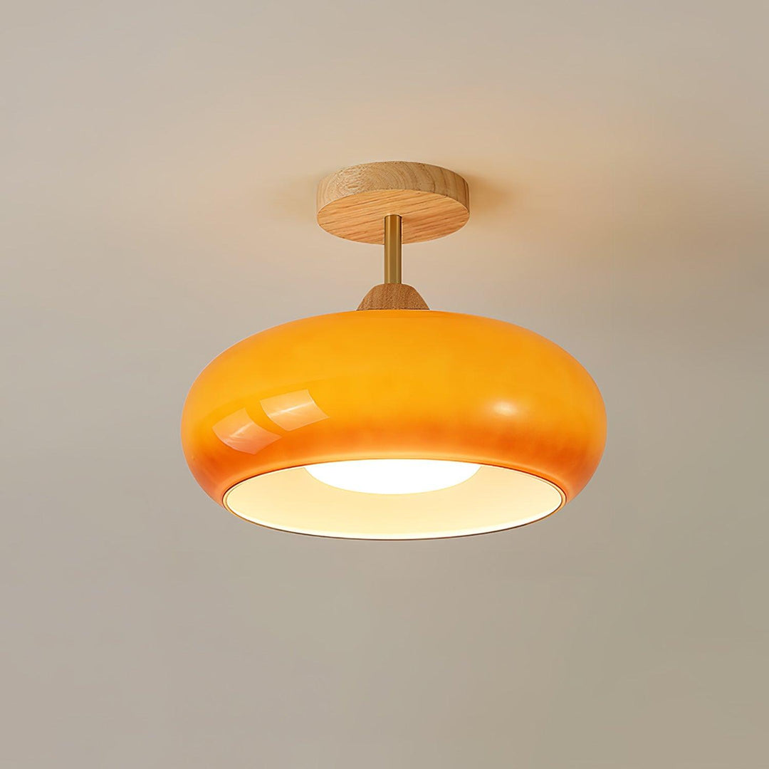 Charlotte Plafonnier Encastré en Verre, Bois, Orange &amp; Blanc - Neutralighting