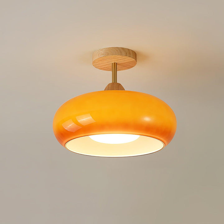 Charlotte Plafonnier Encastré en Verre, Bois, Orange &amp; Blanc - Neutralighting