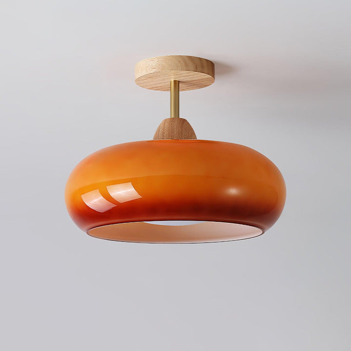 Charlotte Plafonnier Encastré en Verre, Bois, Orange &amp; Blanc - Neutralighting
