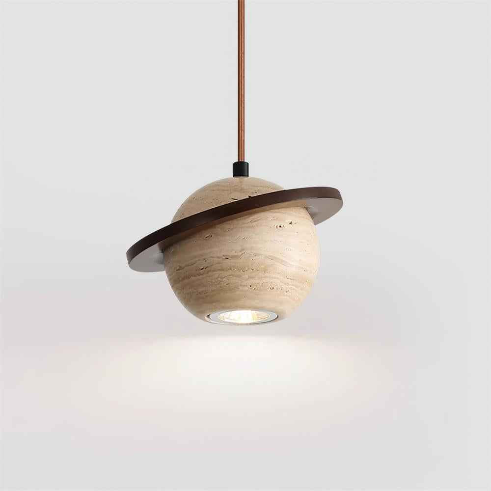 Lampe Suspension Planète Travertin Bois de Noyer Minimaliste - Neutralighting