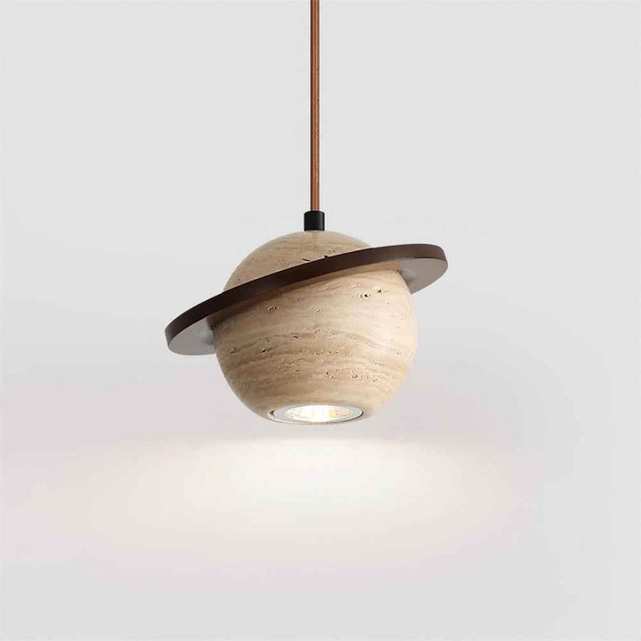 Lampe Suspension Planète Travertin Bois de Noyer Minimaliste - Neutralighting