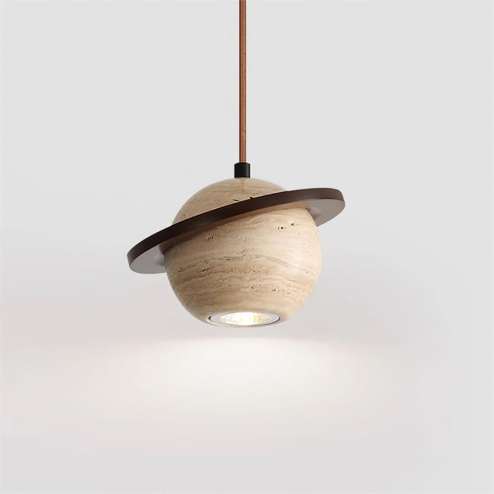 Lampe Suspension Planète Travertin Bois de Noyer Minimaliste - Neutralighting