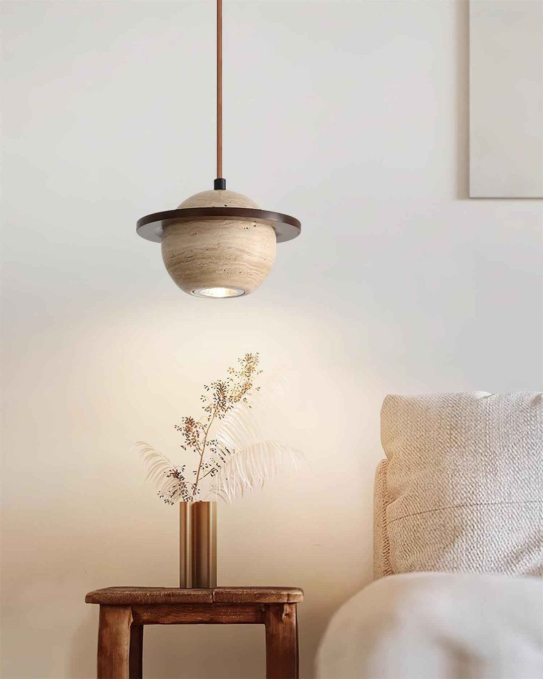 Lampe Suspension Planète Travertin Bois de Noyer Minimaliste - Neutralighting