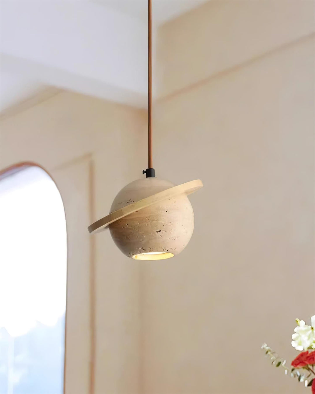 Lampe Suspension Planète Travertin Bois de Noyer Minimaliste - Neutralighting