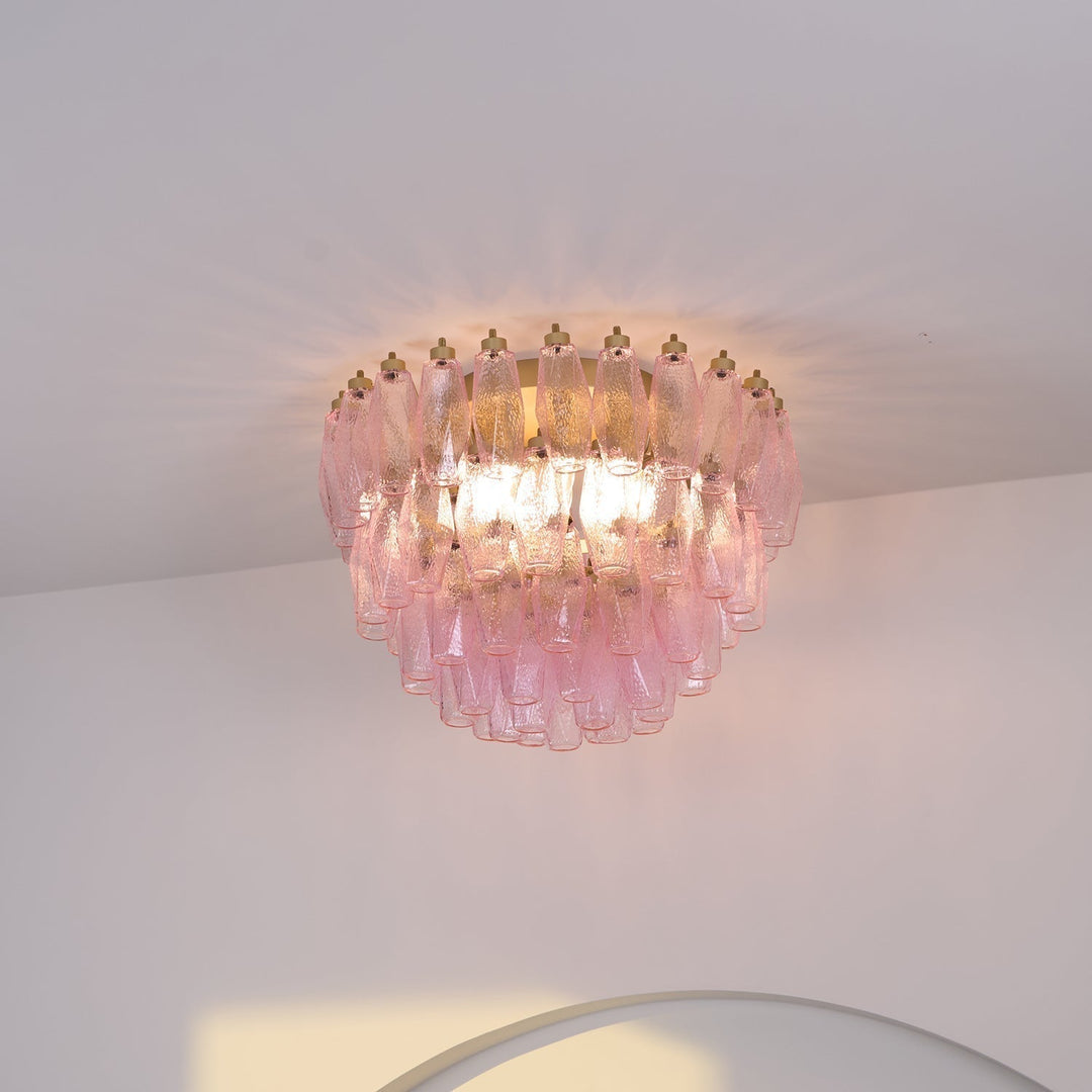 Aurora Lampe de Plafond en Verre de Murano Poliedri Rose - Neutralighting