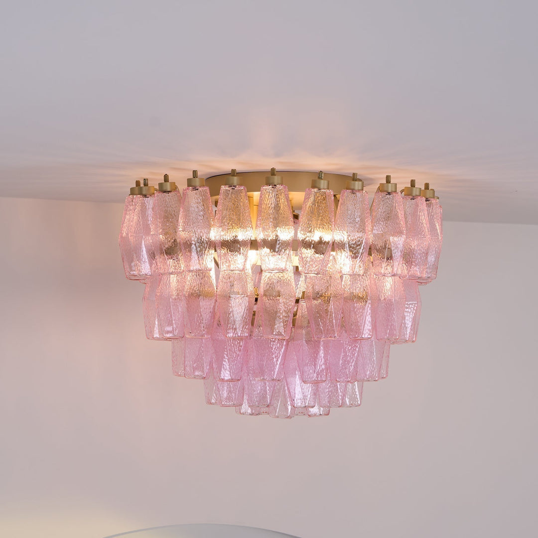 Aurora Lampe de Plafond en Verre de Murano Poliedri Rose - Neutralighting