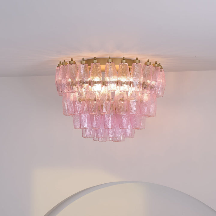 Aurora Lampe de Plafond en Verre de Murano Poliedri Rose - Neutralighting