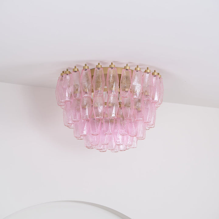 Aurora Lampe de Plafond en Verre de Murano Poliedri Rose - Neutralighting