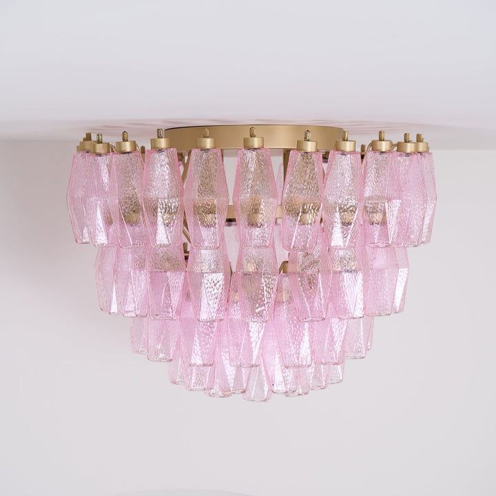 Aurora Lampe de Plafond en Verre de Murano Poliedri Rose - Neutralighting
