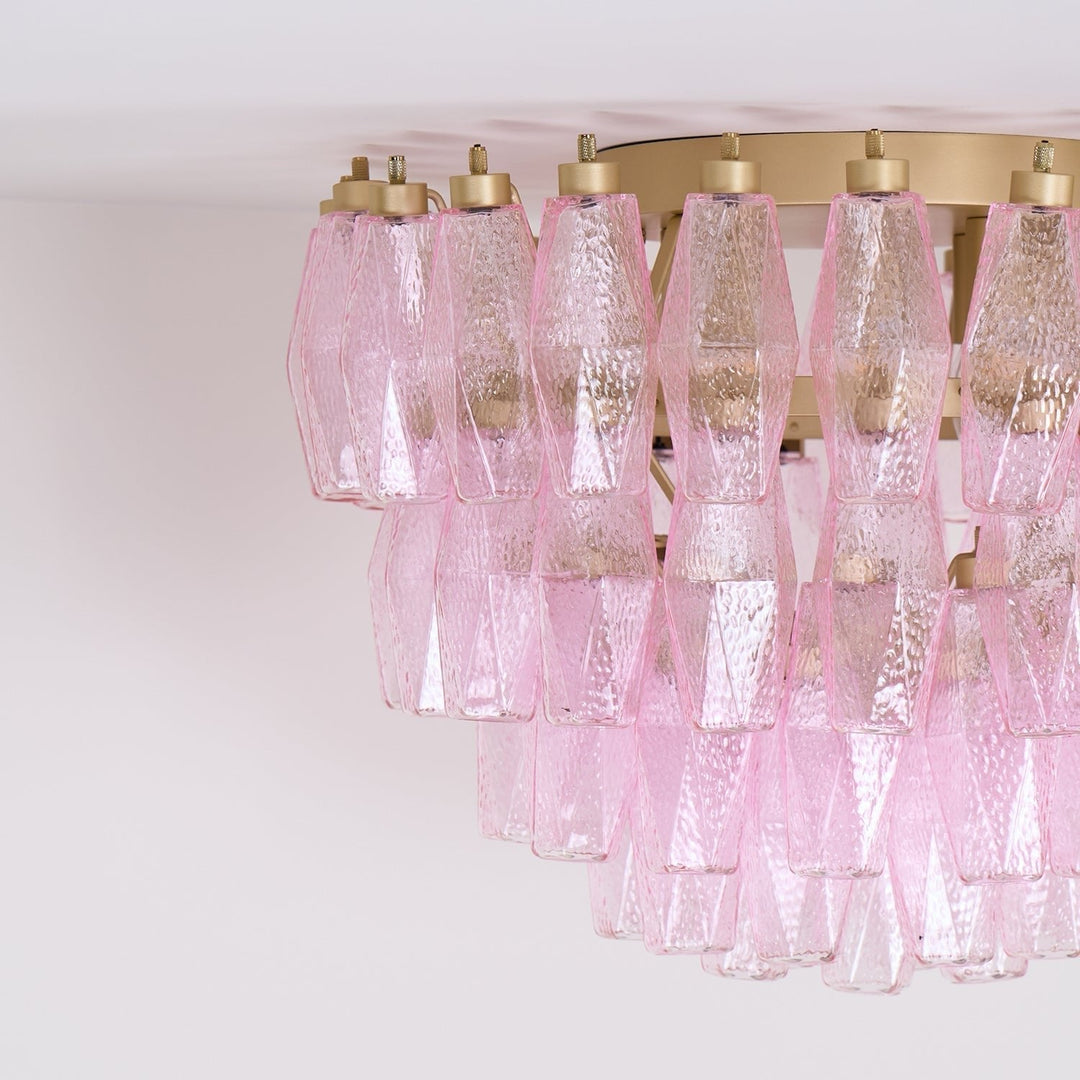 Aurora Lampe de Plafond en Verre de Murano Poliedri Rose - Neutralighting