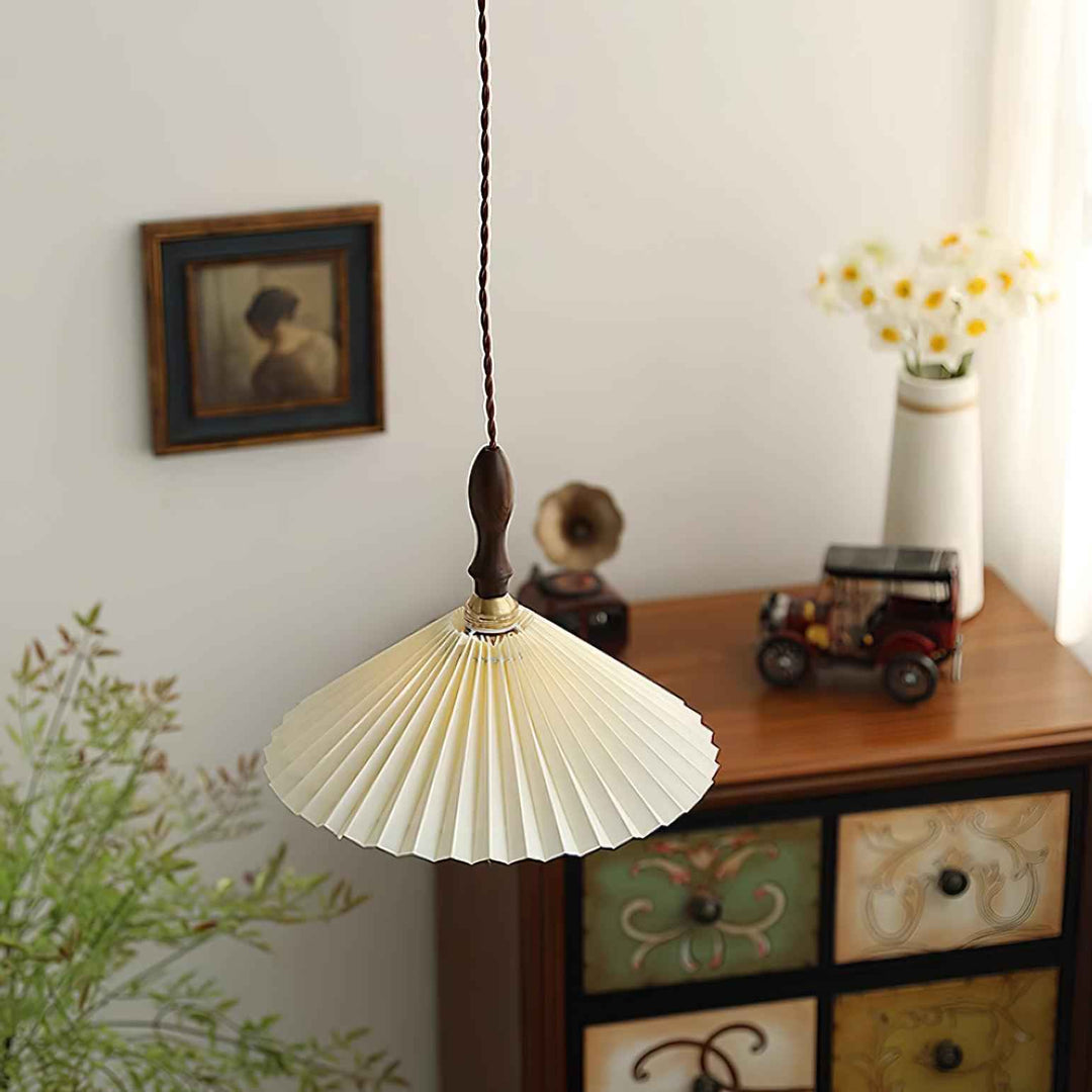 Prairie Suspension en Noyer à Abat-jour Plissé - Neutralighting