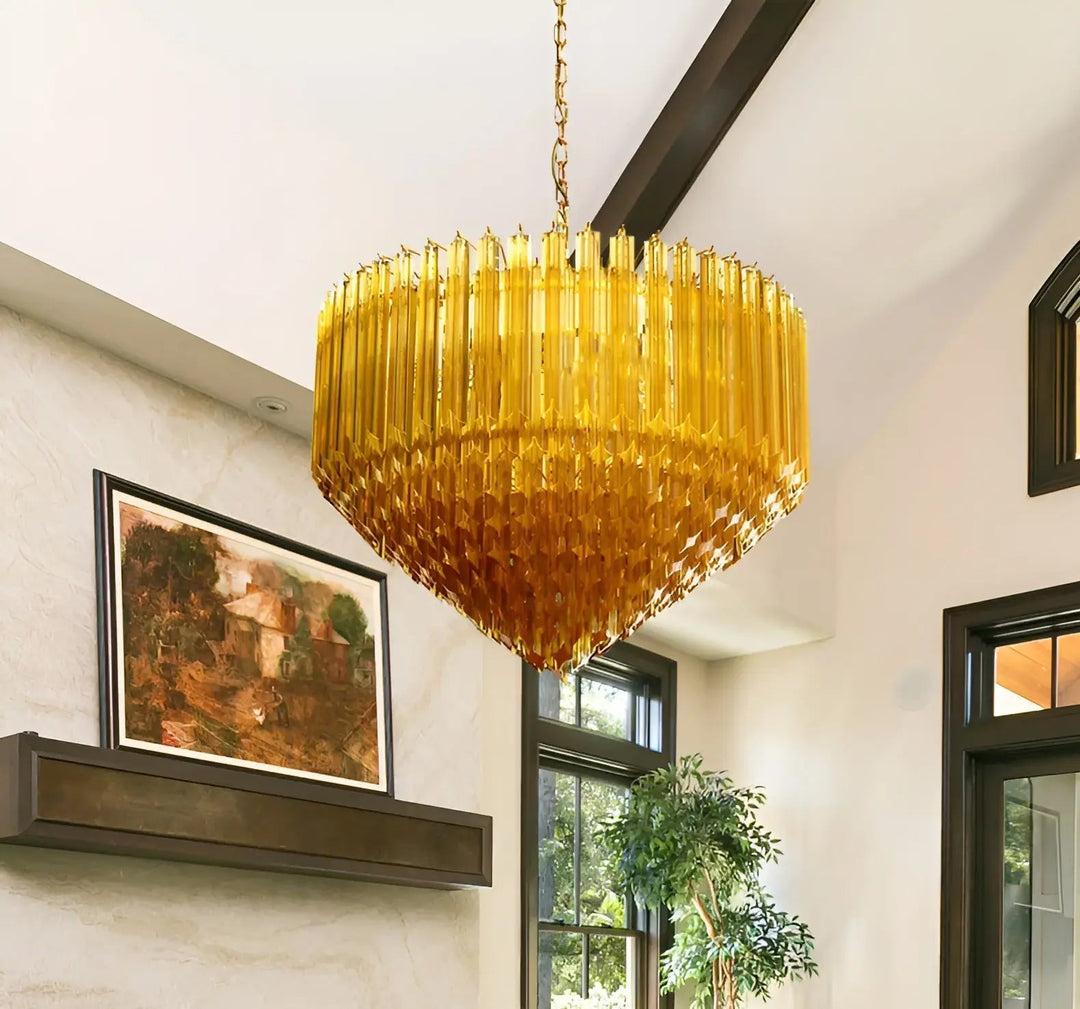 Aurora Lustre Ambre Murano Verre Prisme Grand Art - Neutralighting