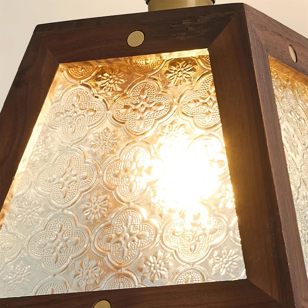 Radia Lustre Plafonnier Cadre en Bois Panneaux en Verre Géométriques - Neutralighting
