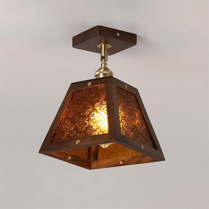 Radia Plafonnier Bois Verre Vintage - Neutralighting