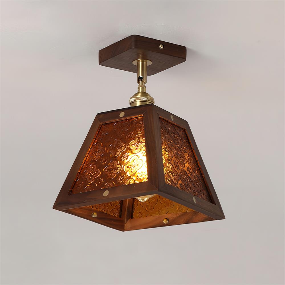 Radia Plafonnier Bois Verre Vintage - Neutralighting