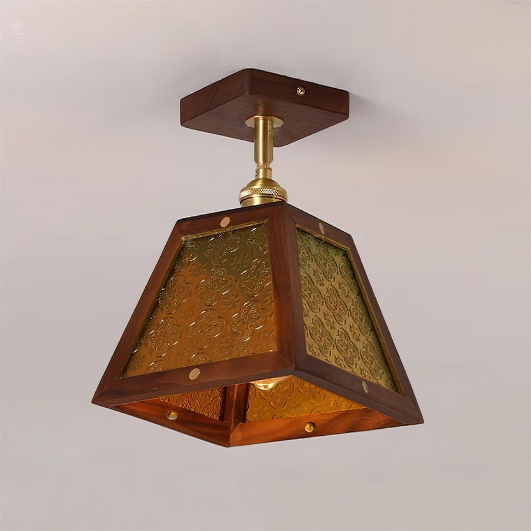 Radia Plafonnier Bois Verre Vintage - Neutralighting