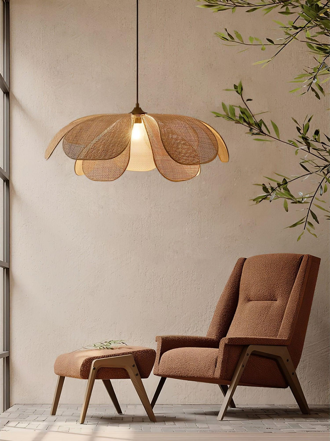 Petaral Suspension Lampe Rétro en Rattan - Neutralighting