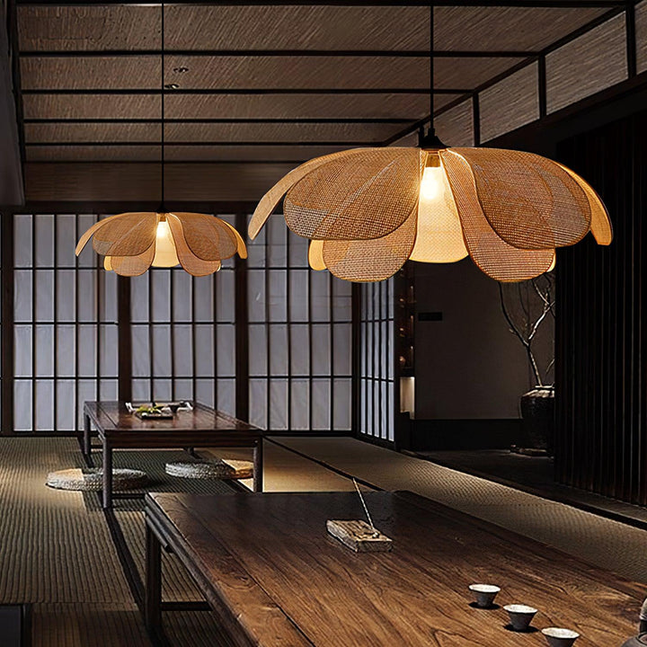 Petaral Suspension Lampe Rétro en Rattan - Neutralighting