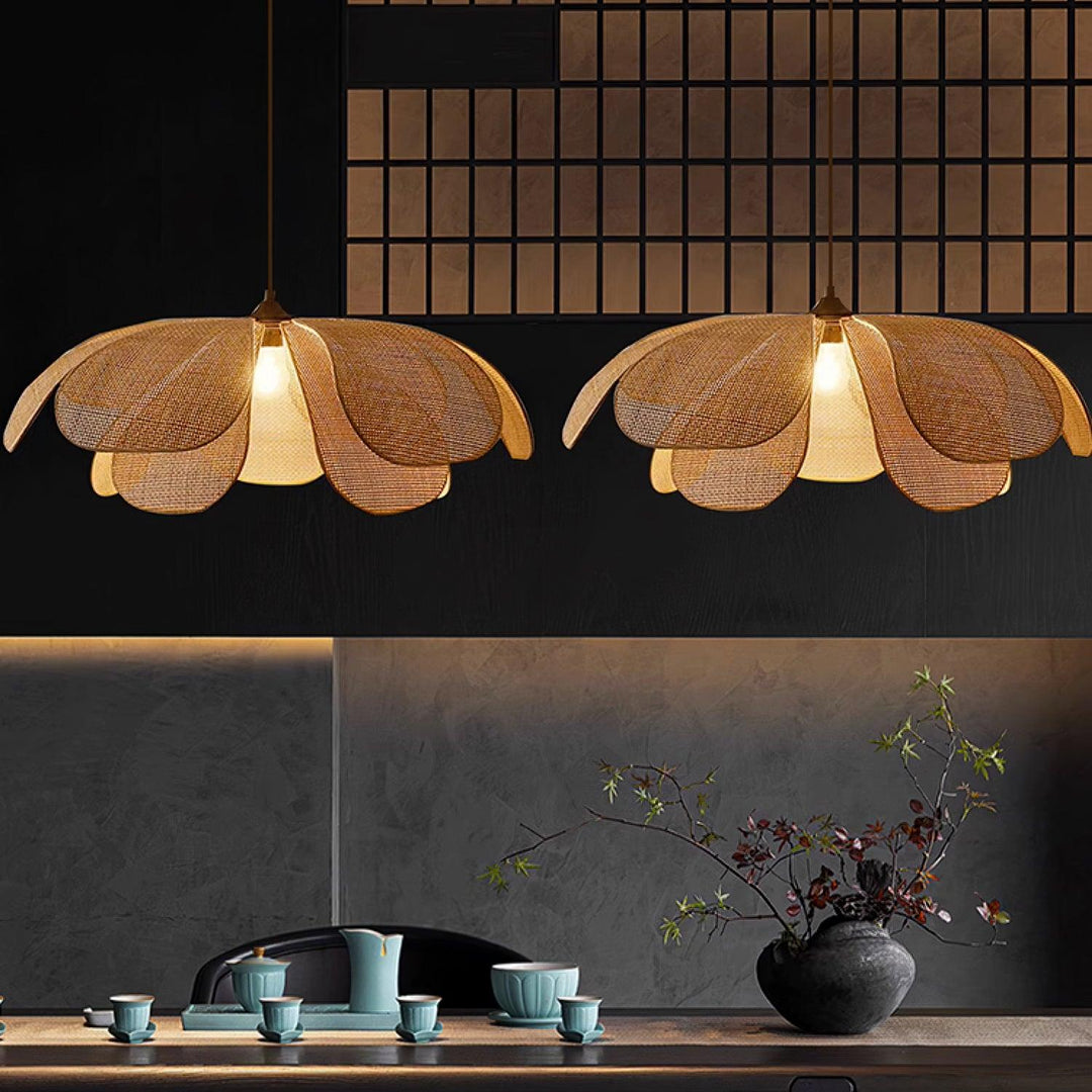 Petaral Suspension Lampe Rétro en Rattan - Neutralighting