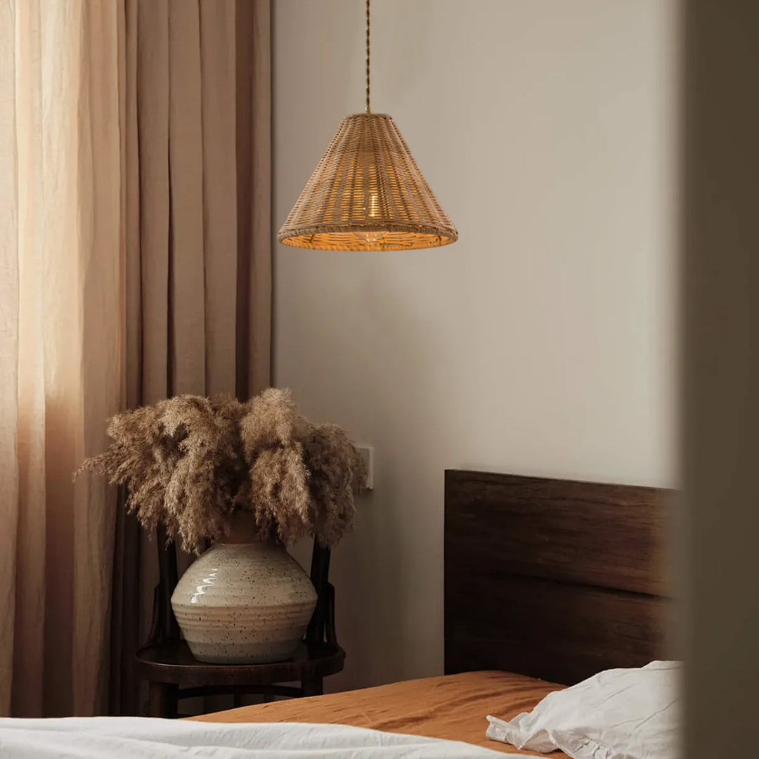 Suspension Rotin Ombre Corps Cône Forme Naturel Minimaliste - Neutralighting