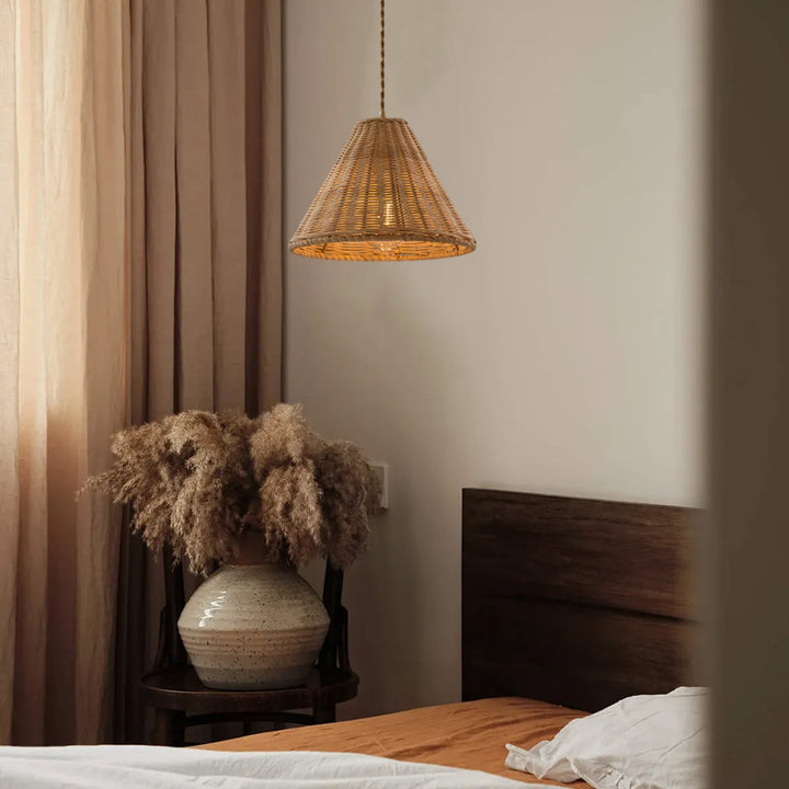 Suspension Rotin Ombre Corps Cône Forme Naturel Minimaliste - Neutralighting