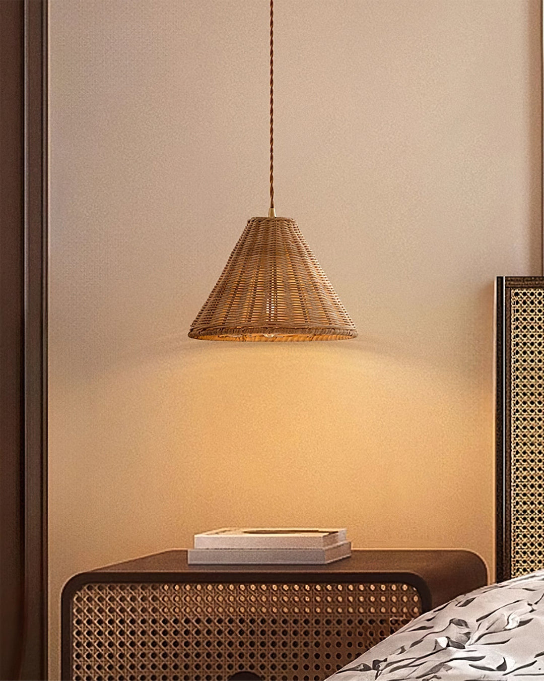 Suspension Rotin Ombre Corps Cône Forme Naturel Minimaliste - Neutralighting