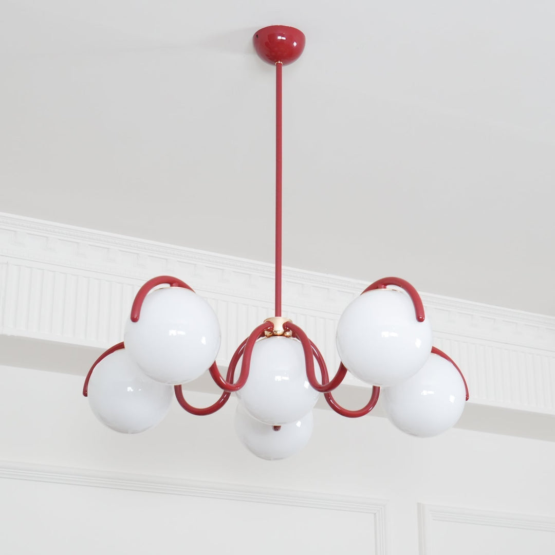 Lustra Chandelier en Verre Blanc avec Globes et Cadre Courbé - Neutralighting